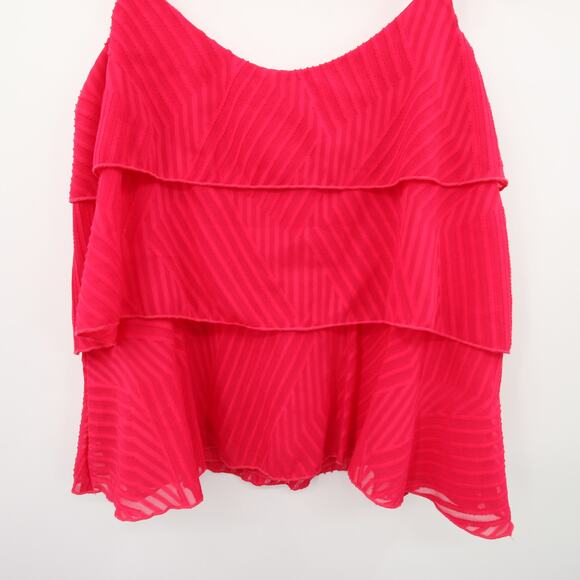 Anthropologie Amadi Top Hot Pink Ruffle Textured Lined Preppy Flowy Scoop Neck - Picture 5 of 11